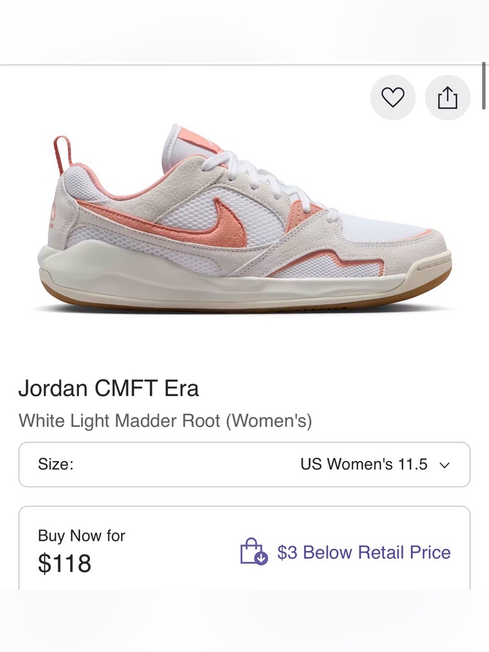 Nike Women's White & Light Pink Jordan CMFT Era Sneaker